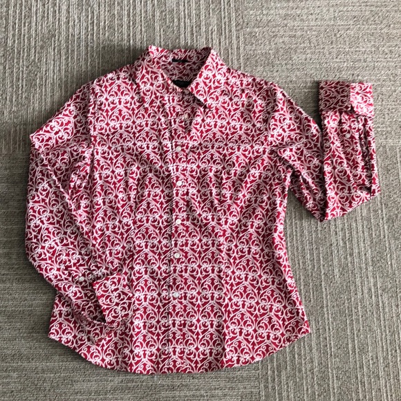 Talbots Red Scroll Button Down Shirt size 6P - Picture 3 of 11